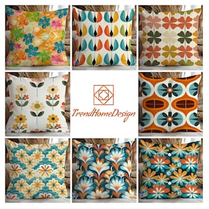 Retro Floral Pillow Covers, 70s Vintage Flower Cushion Covers, Mid-Century Modern Floral Pillow Cover, Colorful Floral Pillow Cases