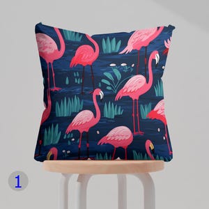 Flamingo Pillow Cover, Tropical Bird Cushion Cover, Pink Flamingo Throw Pillow Cover, Beach House Decor Pillowcase, Animal Print Pillowcase