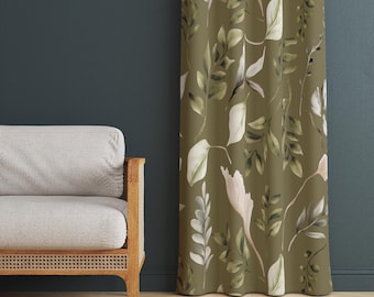 葉っぱのプリントカーテン、植物柄のドレープ、森をイメージした窓用