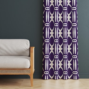 Art Deco Geometric Curtain Panel, Modern Navy Blue & White Design Window Threatment, Living Room Window Decor, Custom Printed Drapes