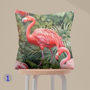 Flamingo Tropical Pillow Covers, Pink Flamingo Cushion Covers, Watercolor Flamingo Pillow Cover, Botanical Pillow Cover