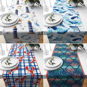 Leuchtturm Tischläufer, Anker Küchenläufer, Dunkelblaue Tischdecke, Marine Tischdekoration, Housewarming Geschenke, Esszimmer Dekoration