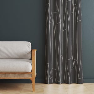 Modern Linear Curtain, Abstract Geometric Drape, Gray & White Line Art Window Panel, Contemporary Minimalist Curtain Panel, Abstract Curtain