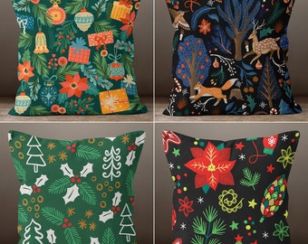 Christmas Decor Snowflake Throw Pillow Cover, Christmas Tree Pillow Covers, Deer Pillow Cover, Cotton Pillow, Rustic Decor, Farmhouse Pillow