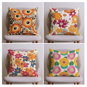 Vibrant Floral Pillow Covers, Retro 70s Flower Power Cushion Covers, Groovy Abstract Throw Pillow for Colorful Home Decor Pillow Cases