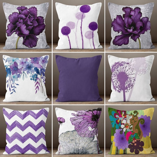 Purple Floral Pillow Cover, Summer Trend Cushion Case, Decorative Pillow Case, Bedding Home Decor, Housewarming Pillow Cover