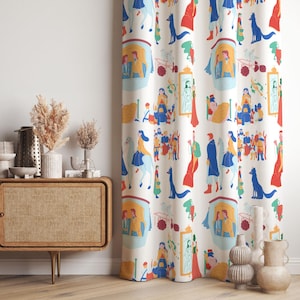 Fairytale Forest Curtain Panels, Whimsical Woodland Creature Window Drapes, Enchanted Forest Scene Window Curtains, Enchanted Forest Curtain