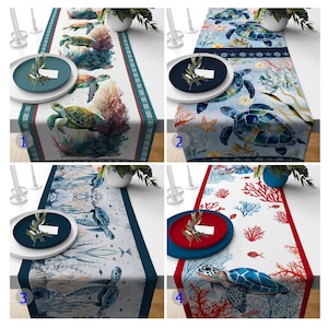 Ocean Turtle Table Runners, Seaside Tablecloth, Coastal Table Decor, Beachy Turtle Runner, Nautical Table Runner, Decorative Table Runner