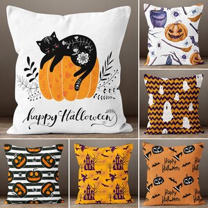 Set Of 4 Ghost & Black Cat Halloween Pillow Covers 18x18 Inch, Spooky Gothic Decor For Couch, Holiday Party - View #9