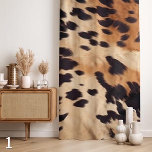 Animal Hide Print Window Curtain, Leopard Cowhide Style Drapes, Rustic Farmhouse Safari Decor Panel for Home Window Curtains