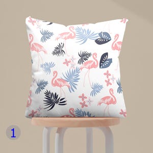 Pink Flamingo and Tropical Leaf Pillow Covers, Watercolor Flamingo Pillow Cover, Botanical Flamingo Cushion Covers, Flamingo Pillow Cases