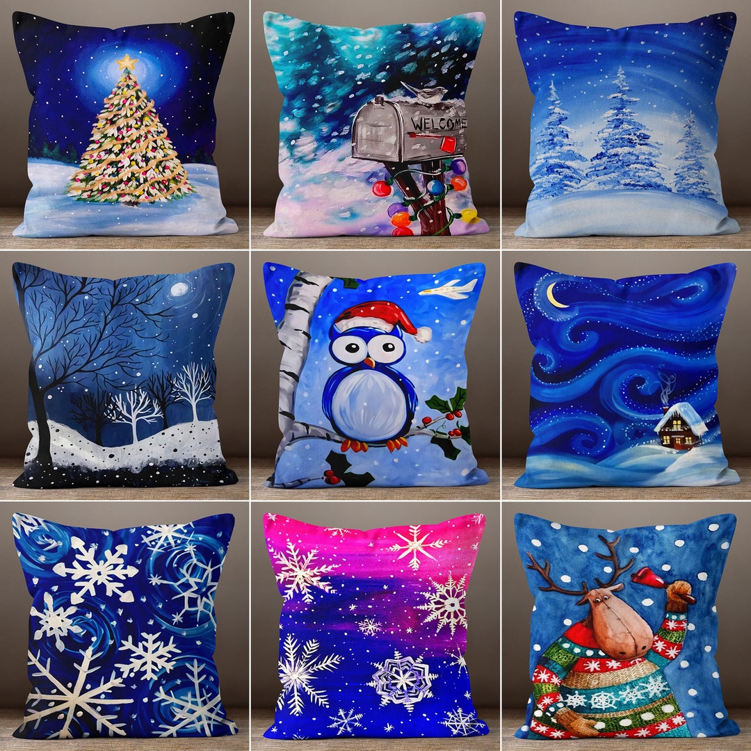 Snowflake Pillow Cover Dark Blue Winter Pillow Case Snowy Etsy