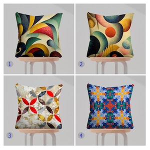 Mid-Century Modern Abstract Art Pillow Covers, Geometric Colorful Pattern Pillow Cases, Retro Abstract Floral Cushion Covers