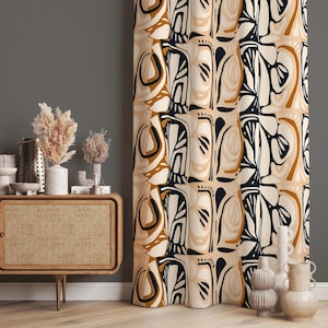 Abstract Face Curtain, Modern Art Drapes, Stylized Portrait Window Panel, Boho Abstract Faces Curtain, Unique Figurative Drapery