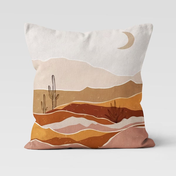 Modern Desert Landscape Throw Pillow Case, Modern Boho Cushion Cover, Contemporary Minimal Decor, Housewarming Pillow, Modern Art Pillowcase