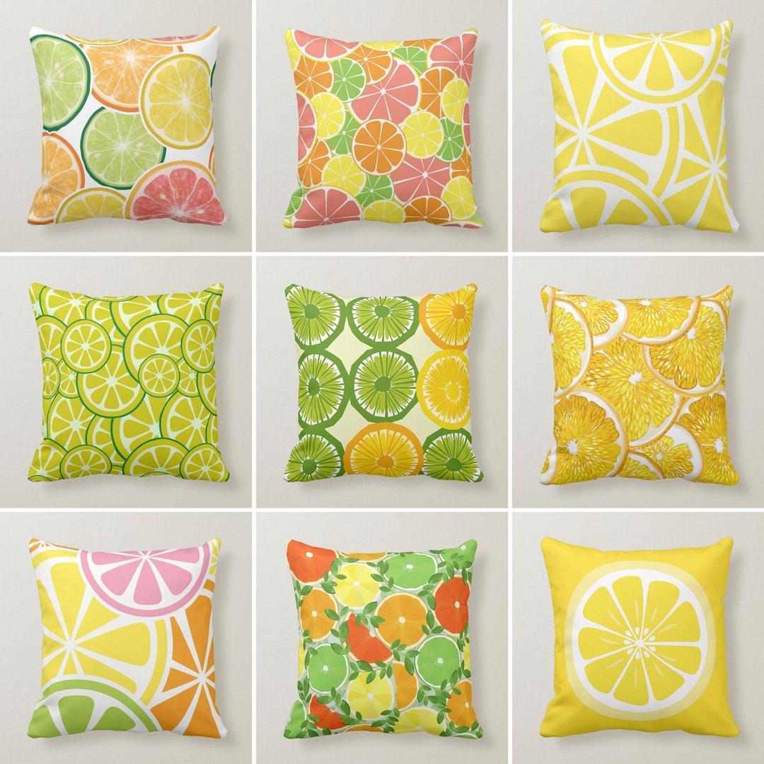 Lemons Citrus Pillow Covers Floral Lemon Check Pillow Cover Etsy New Zealand