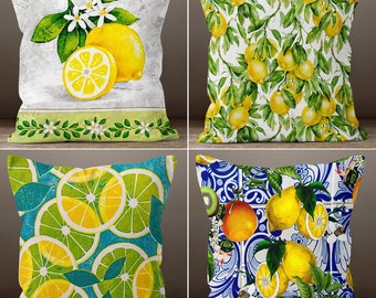 Yellow Lemons with Green Leaves Pillow Cover, Lemon Pillow Case, Kitchen Home Decor,Lemons Throw Pillow,Housewarming Design Lemon Pillowcase