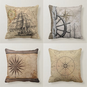 Nautical Pillow Case, Navy Marine Pillow Cover, Decorative Nautical Cushions, Beach Anchor Throw Pillow, Gray and Brown Navy Home Decor