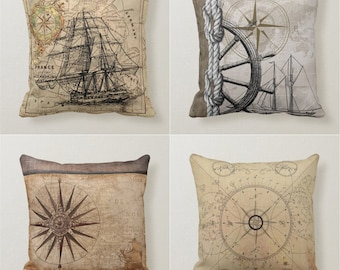 Nautical Pillow Case, Navy Marine Pillow Cover, Decorative Nautical Cushions, Beach Anchor Throw Pillow, Gray and Brown Navy Home Decor