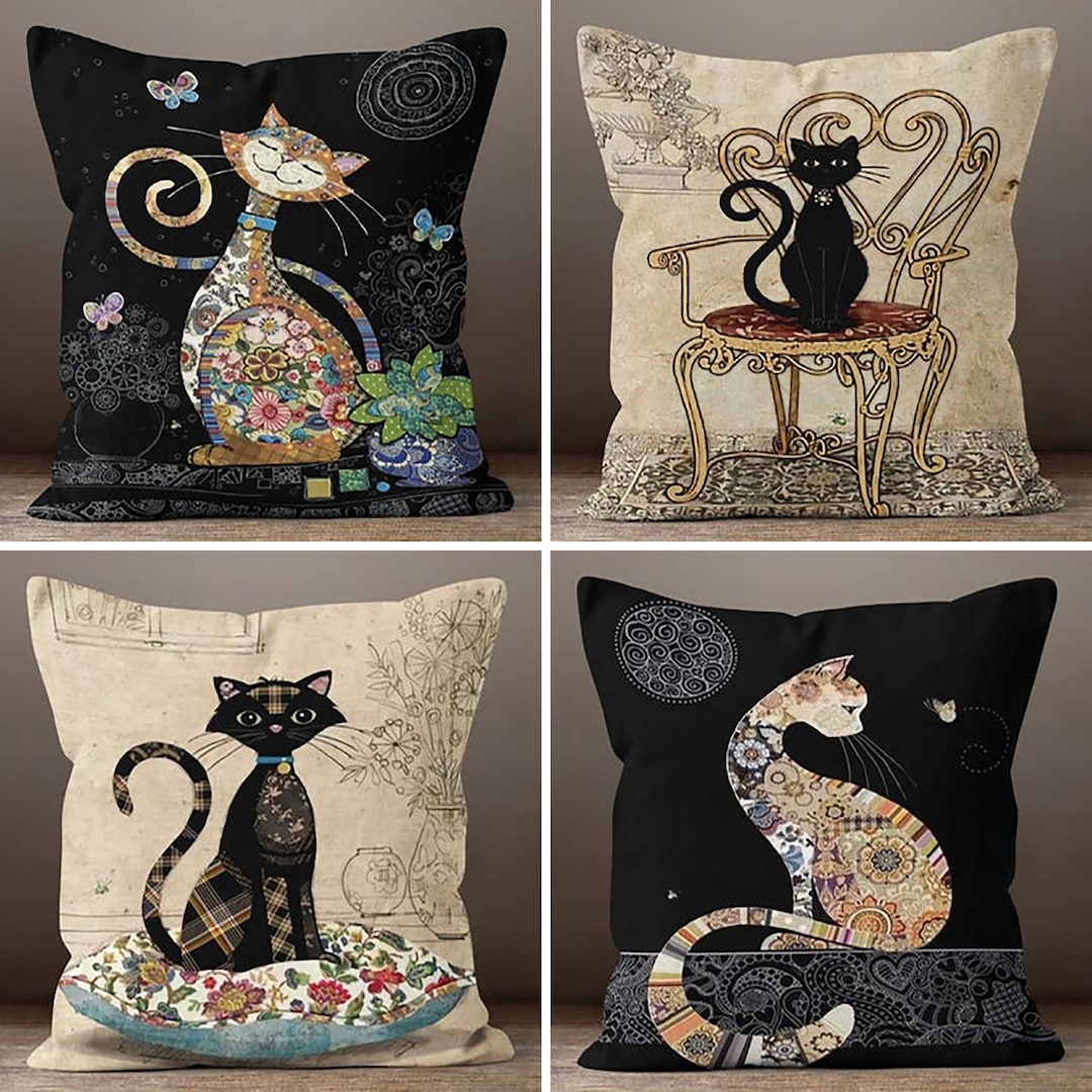 Cat Pillow Covers Cute Cat Pattern Cushion Case Housewarming Patchwork Style Throw Pillow Decorative Bedding Decor Farmhouse Pillow Case Etsy