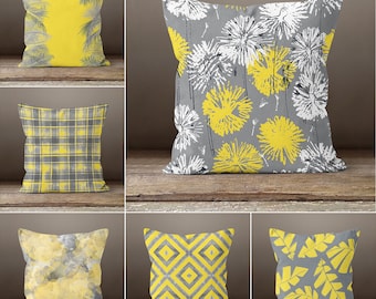 Wosendy Yellow & Grey Throw Pillow Covers, Set Of 4 – 18x18 Inch, Modern Print, Soft Plush Fabric - View #4