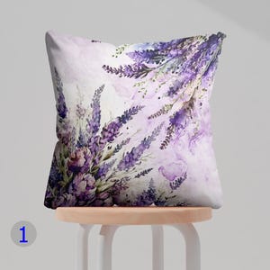 Watercolor Floral Cushion Cover, Lavender Pillow Cover, Purple Flower Throw Pillow Cover, Farmhouse Decor Pillow Sham, Floral Pillow Cases