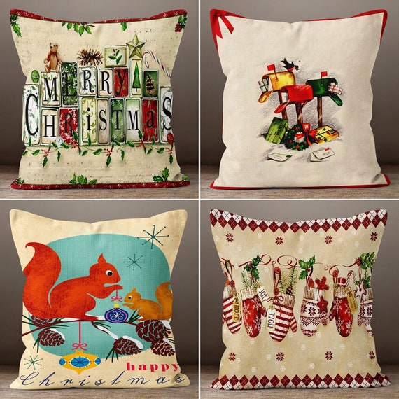 Xmas Animal Pillow Cover Christmas Pillow Case Noel Throw Squirrel Pillow Sham Squirrel Cushion Cover New Year Gift Green Patio Decor Etsy