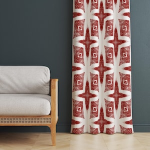 Red and White Aztec Style Window Curtains | Geometric Boho Drapes | Modern Decorative Panel for Living Room & Bedroom Window Drapery