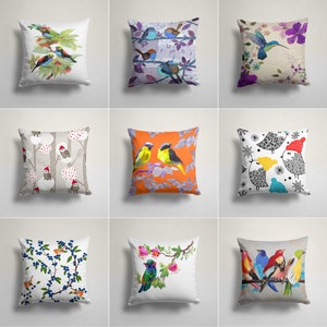 Cute Bird Pillow Cover, Floral Bird Pillowcase, Birds on the Tree Decorative Cushion Case, Housewarming Pillow, Farmhouse Porch Cushion Case