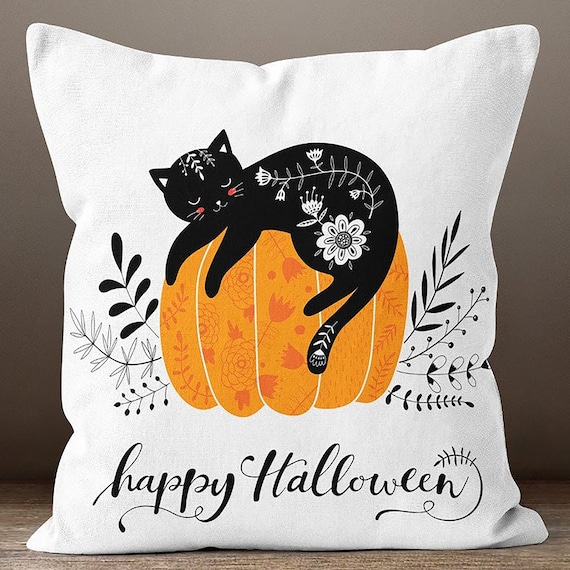 Halloween Horror Wildflowers Throw Pillow Cover - 12x20 Inch Pumpkin Ghost Bat Decor