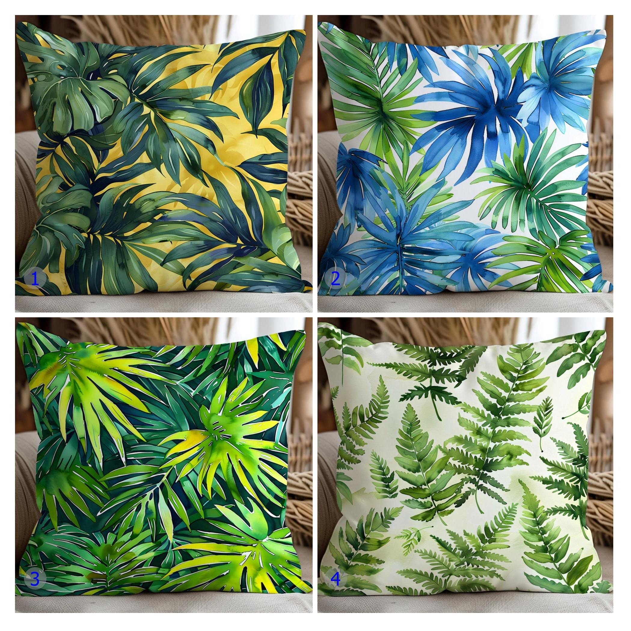 Tropical Leaf Pillow Covers, Monstera Plant Pattern Pillow Cases, Lush Green Foliage Cushion Covers, Jungle Leaf Print Throw Pillow Covers