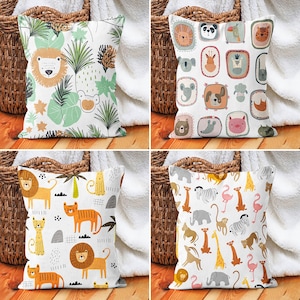 Lion Monkey Pillow Case, Animal Pillow Cover, Kids Room Cushion Case, Nursery Boho Bedding Decor, Housewarming Cushion, Gift for Kids