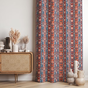 Boho Ikat Curtain Panel, Mid-Century Modern Window Curtain, Ethnic Inspired Curtain, Rustic Ikat Drapery, Geometric Design Drapes
