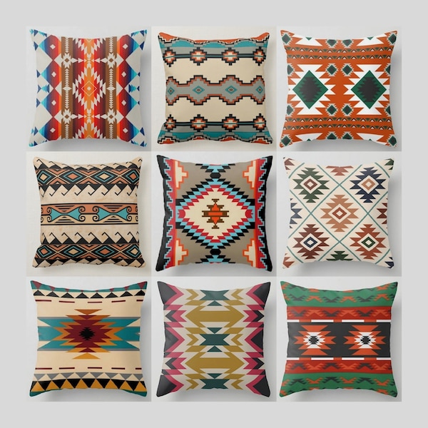 Rug Design Pillow Covers, Native American Style Home Decor, Geometric Southwestern Cushion Case, Aztec Terracotta Farmhouse Pillowcase