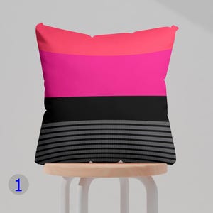 Modern Pink Black Stripe Pillow Cover, Bold Color Block Cushion Cover, Geometric Striped Throw Pillowcases, Graphic Pink & Black Pillow Case