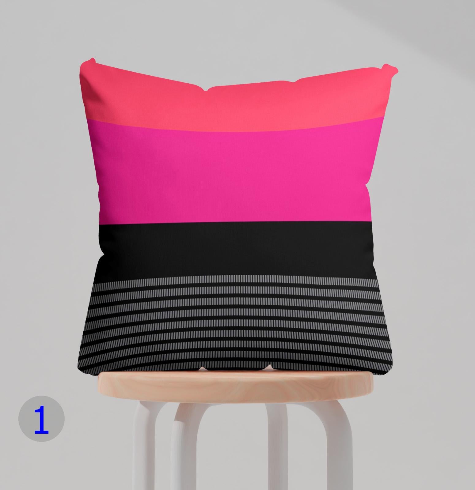 Modern Pink Black Stripe Pillow Cover, Bold Color Block Cushion Cover, Geometric Striped Throw Pillowcases, Graphic Pink & Black Pillow Case