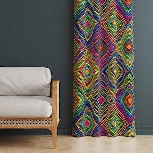 Vibrant Abstract Geometric Print Curtain, Boho Living Room Decor, Colorful Window Treatment, Modern Art Curtain Panel, Unique Print Drapery