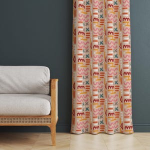 Boho Abstract Print Curtain, Pink and Orange Stripe, Modern Custom Window Panel, Cane Sofa Decor Drapes, Trendy Abstract Print Curtain