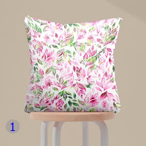 Tropical Floral Pillow Covers, Watercolor Floral Cushion Covers, Pink Floral Pillow Case, Botanical Throw Pillow Covers, Floral Pillow Cover