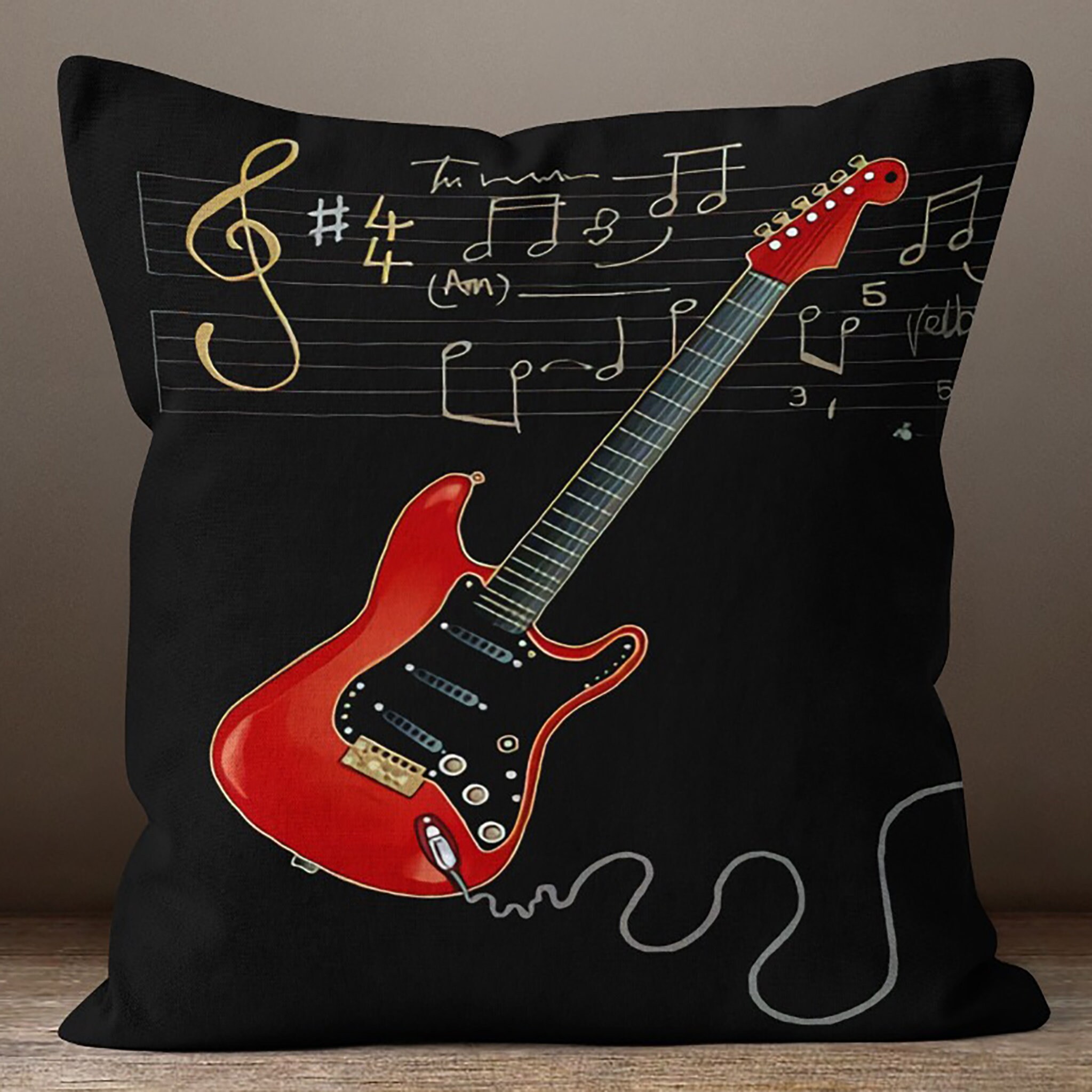 Set Of 4 Vintage Music Vinyl Record Throw Pillow Covers - 18x18 Inch, Decorative Square Pillowcases