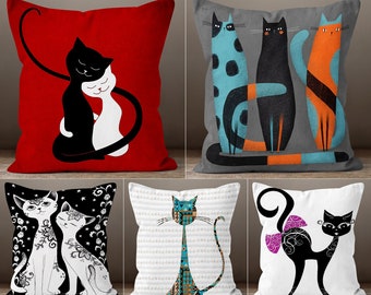 Cat Pillow Covers, Cute Cat Pattern Cushion Case, Housewarming Patchwork Style Throw Pillow, Decorative Bedding Decor, Farmhouse Pillow Case