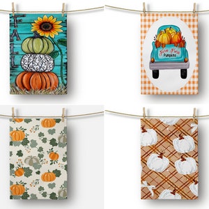 Set of 2, Fall Trend Kitchen Towel, Orange Pumpkin Dish Towel, Pumpkin Print Hand Towel, White Pumpkin Tea Towel, Autumn Trend Hand Towel