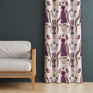 Purple Gold Abstract Curtain Panel, Artistic Window Drapes, Modern Decorative Curtain for Bedroom, Unique Home Accent Drapery