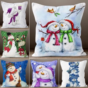 Funda de cojín navideña con diseño de Papá Noel y muñeco de nieve, funda de almohada de felpa para sofá de habitación infantil, fundas de almohada de trineo de invierno