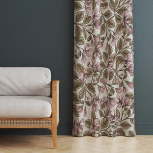 Watercolor Floral Curtain Panels, Pink Flower Curtain, Botanical Flower Drapes, Floral Print Window Threatment, Elegant Flower Drapery