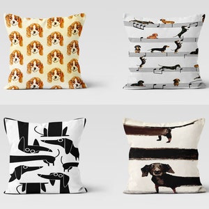 Cute Dogs Throw Pillow Cover, Dog Pattern Cushion Cover, Dachshund Pillow Case, Housewarming Gift