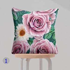 Rose & Daisy Pillow Cover, Soft Pink Floral Cushion Cover, Elegant Flower Throw Pillow Cover, Cottage Decor Pillow Case, Floral Pillow Cover