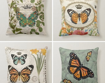 Floral Butterfly Pillow Case, Butterfly Painting Pillow Cover, Housewarming Pillow Cover, Farmhouse Cushion Cover, Butterfly Throw Pillow