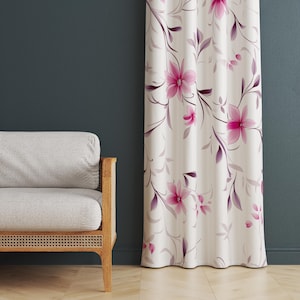 Pink Floral Curtain Panels, Decorative Window Panel, Floral Print Curtains, Modern Floral Drapery, Pink Flower Drapes, Floral Window Drapes
