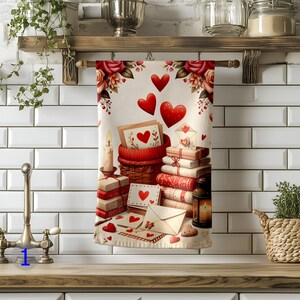 Juego de 2 paños de cocina con forma de corazón y carta de amor, paños de cocina con forma de cofre del tesoro con forma de corazón vintage, paños de cocina con forma de corazón y diseño shabby chic